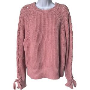Time and Tru Cable Knit Sweater Tie Accents with Bows on Arms Pink/Rose …